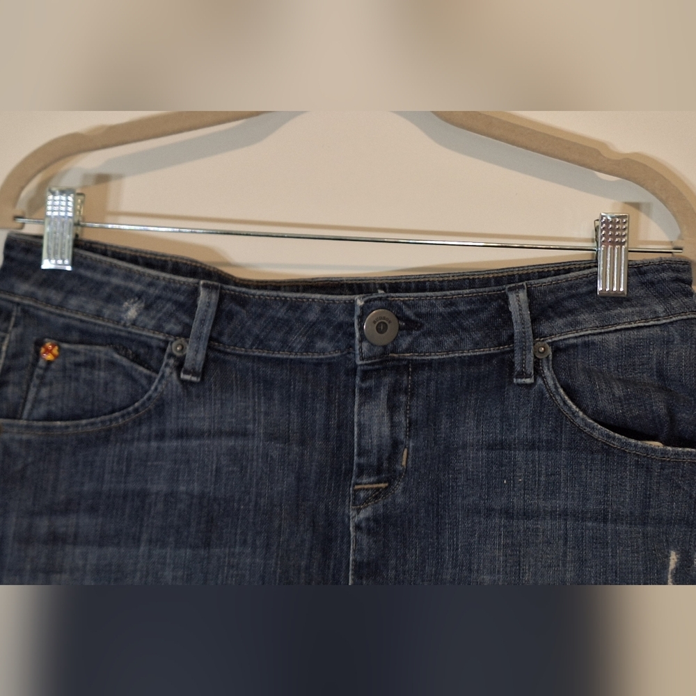 Hudson Denim Mini Skirt Rear Button Flap Pockets Lightly Distressed Size 30 - Picture 7 of 15